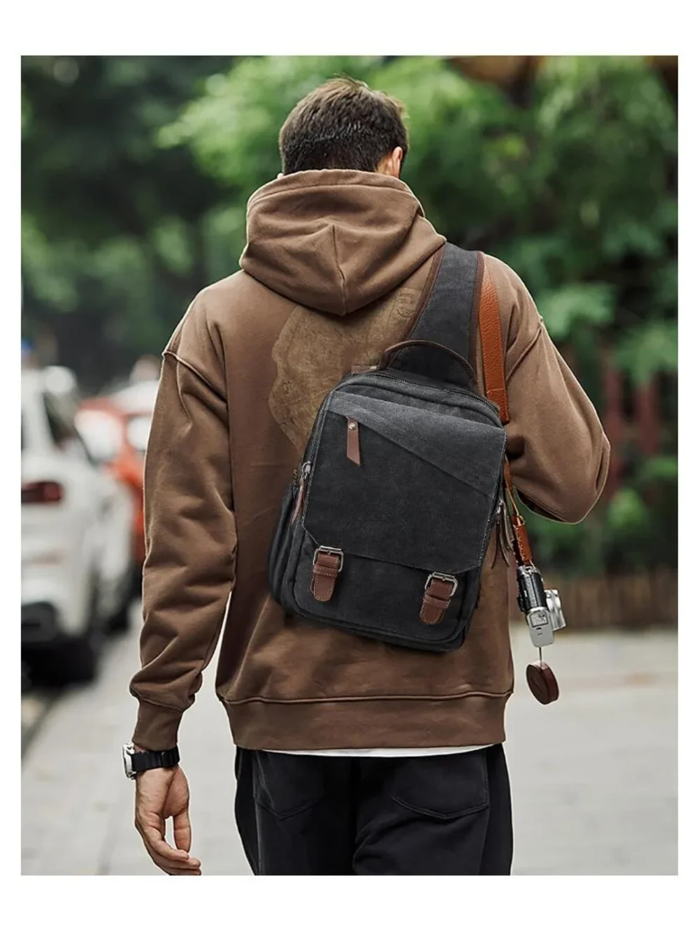 Unisex Canvas Messenger Bag Crossbody Sling Backpack PU Leather Travel